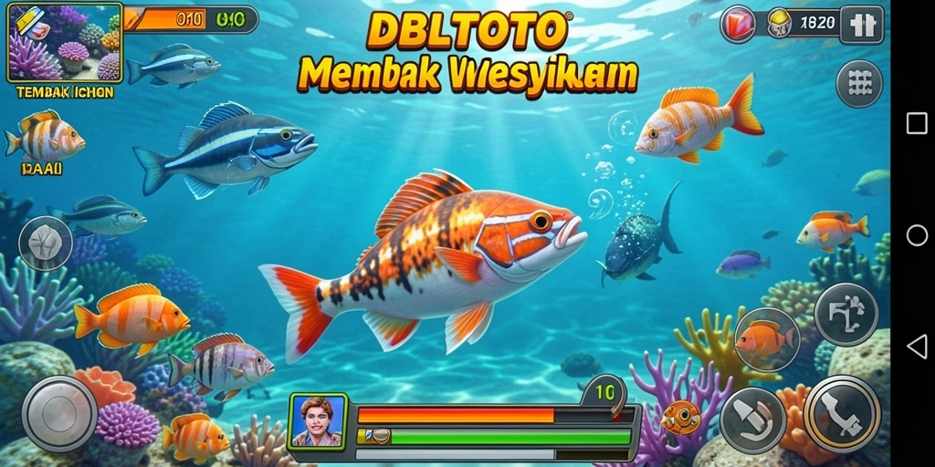 Tampilan gameplay DBLTOTO yang menampilkan keseruan berburu ikan.