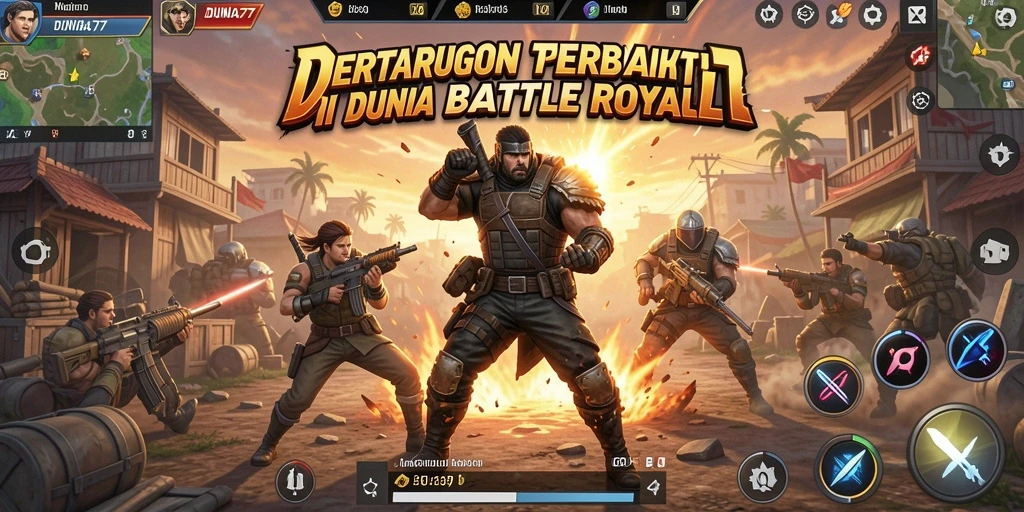 Screenshot DUNIA77 menampilkan aksi intens Battle Royale.