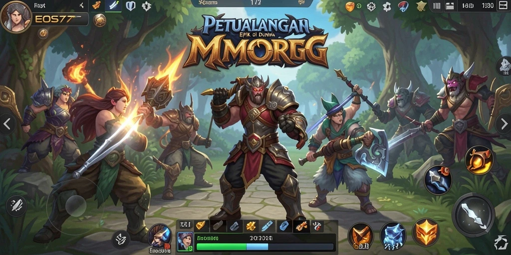 Gameplay seru EOS77 dengan pertarungan MMORPG yang mendebarkan.
