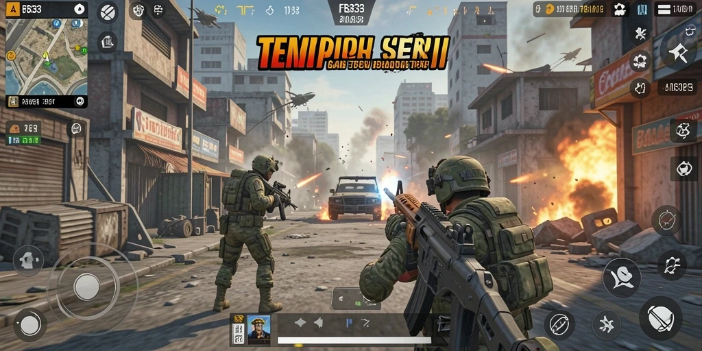 Screenshot menampilkan pertempuran epik dalam FB333 dengan sudut pandang TPS.