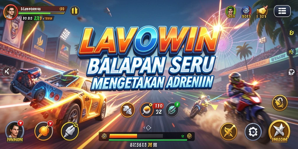 Gameplay seru LAVOWIN dengan mobil balap di trek menantang.