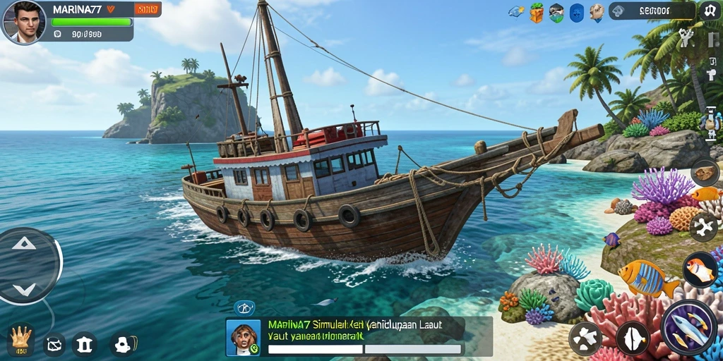 Screenshot gameplay <strong>MARINA77</strong> yang menunjukkan desain akuarium yang menarik.