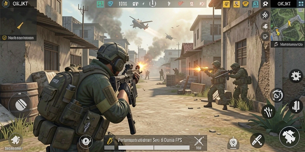 Tangkapan layar gameplay intens di OKJKT dengan aksi FPS yang mendebarkan.