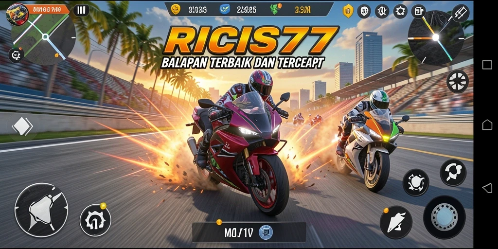 Tampilan gameplay RICIS77 yang memukau dalam balapan motor.