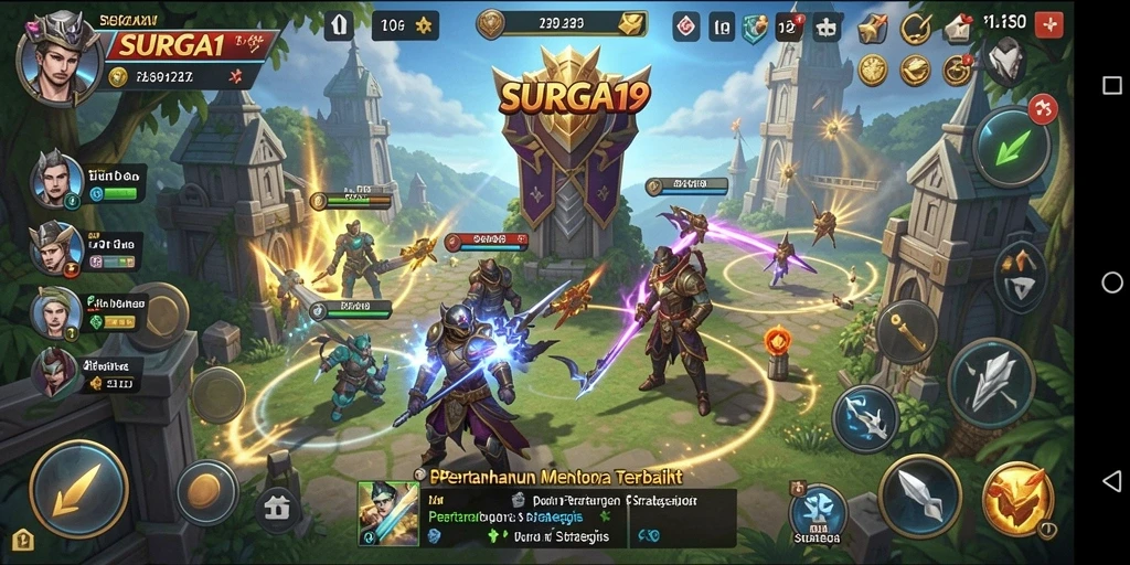 Screenshot gameplay SURGA19 dengan menara yang siap bertahan dari serangan musuh.